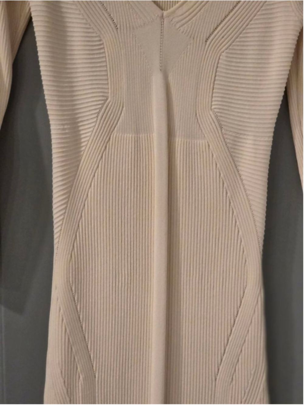 Women's ZARA Long Sleeve Ribbed Knit Midi Dress in Beige, Size L - Picture 3 of 12